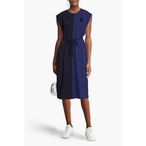 Baum Und Pferdgarten Dress Sz L Jiri Belted Flocked Jersey Midi Two Tone Blue